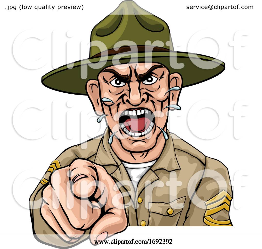 Angry Army Bootcamp Drill Sergeant Cartoon by AtStockIllustration #1692392