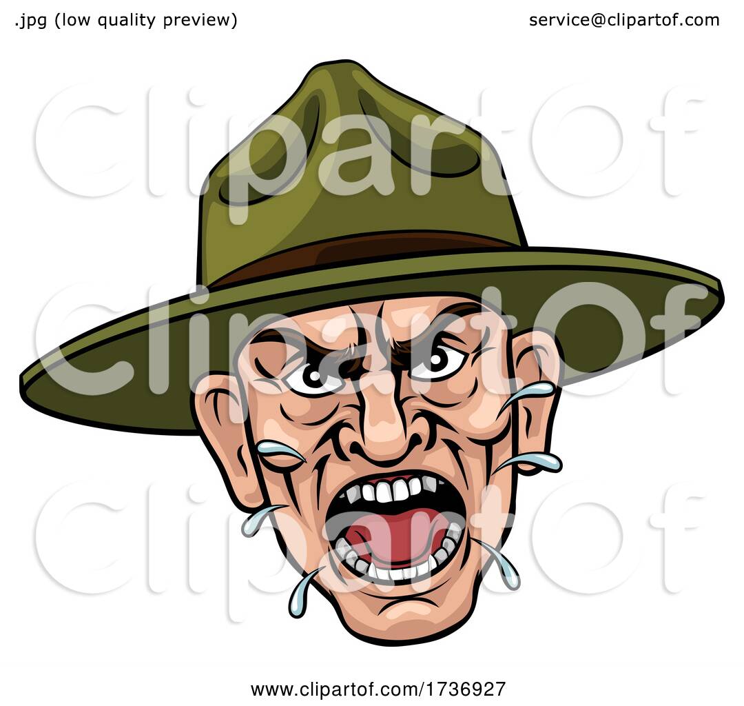 Angry Army Bootcamp Drill Sergeant Cartoon by AtStockIllustration #1736927
