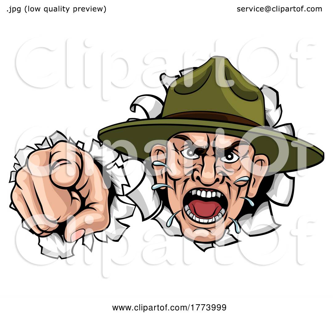 Angry Army Bootcamp Drill Sergeant Cartoon by AtStockIllustration #1773999