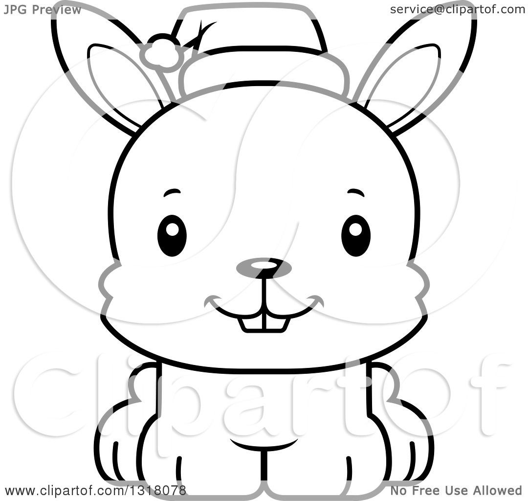 Animal Lineart Clipart of a Cartoon Black and White Cute Happy