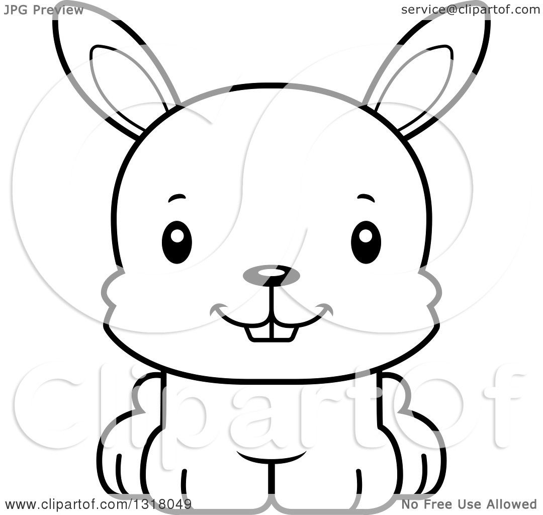 cute rabbit black and white clipart