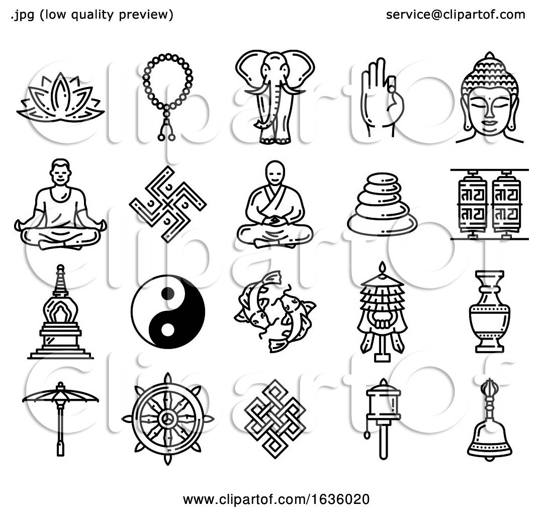 Black and White Buddhism Icons by Vector Tradition SM #1636020