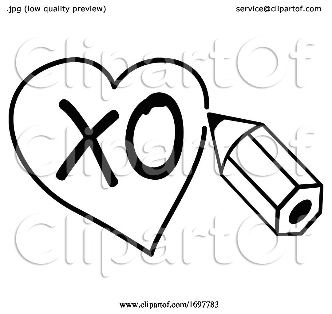 Black and White Pencil Drawing a Heart Around XO Text by Johnny Sajem