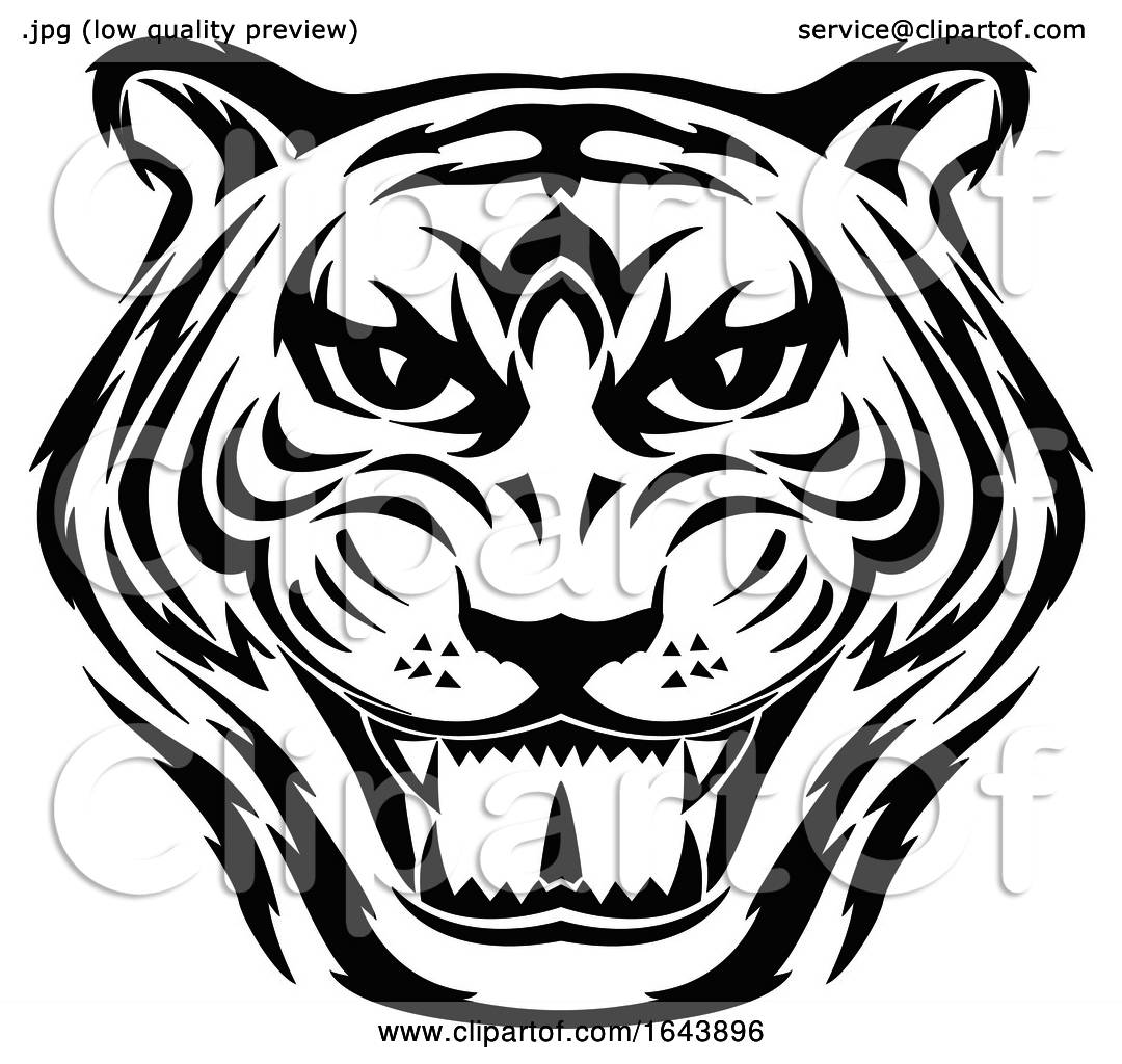 Black and White Tiger Face Tattoo Design by Morphart Creations #1643896