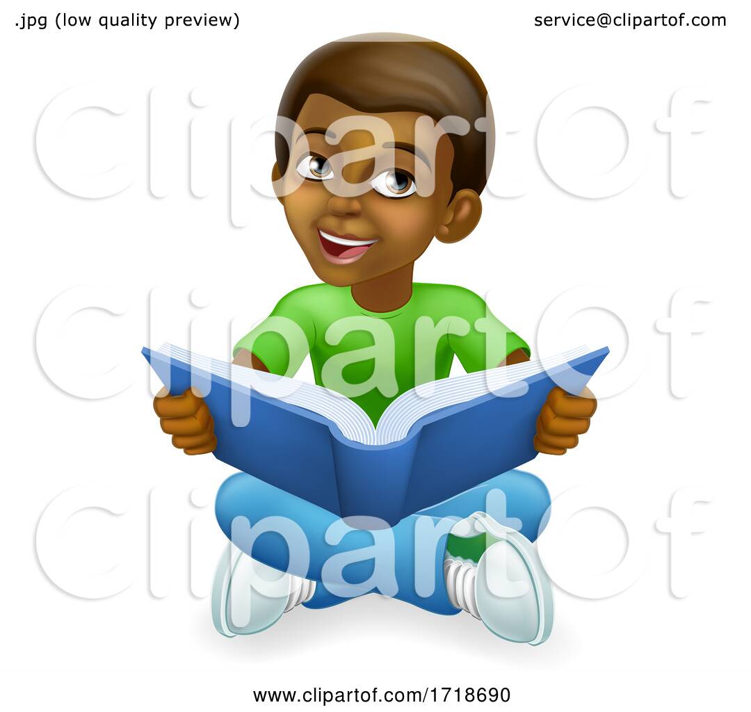 Black Child Boy Cartoon Kid Reading Book by AtStockIllustration #1718690