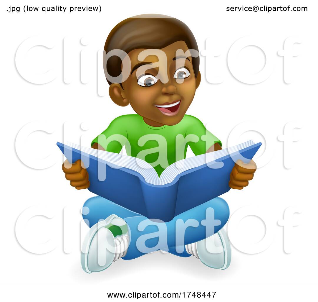 Black Child Boy Cartoon Kid Reading Book by AtStockIllustration #1748447