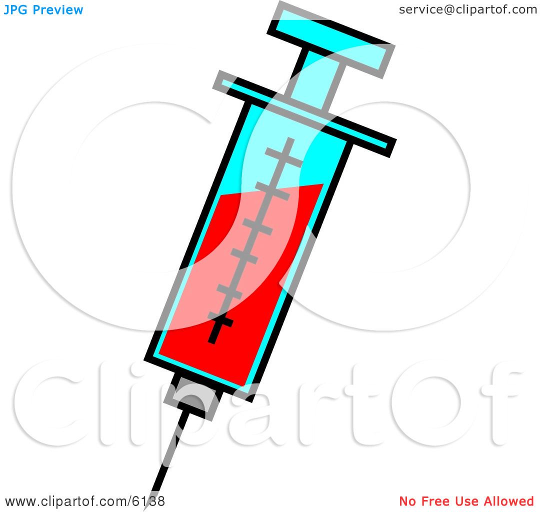 Blue Syringe Filled With Blood Clipart Illustration by