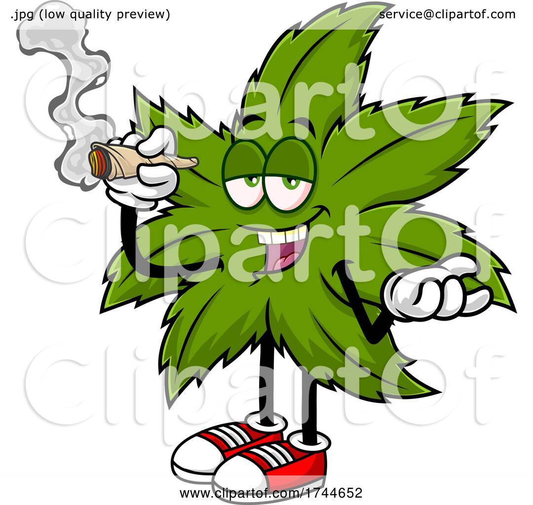 Cannabis Marijuana Pot Leaf Mascot Smoking a Joint by Hit Toon #1744652