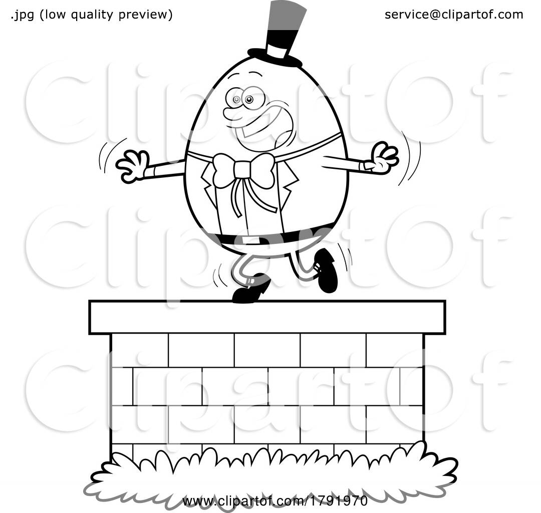 Cartoon Black and White Humpty Dumpty on a Wall by Hit Toon #1791970