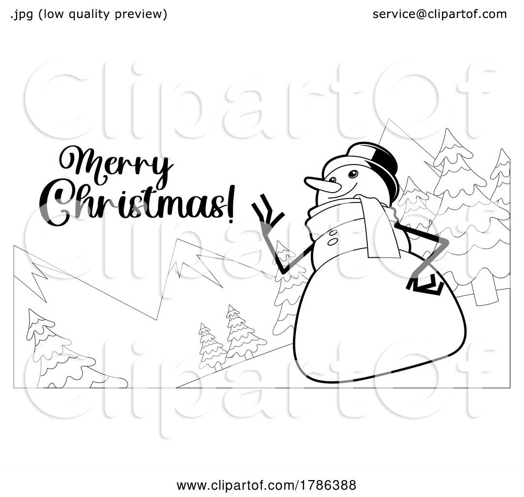 Cartoon Black and White Snowman with a Merry Christmas Greeting by Hit ...