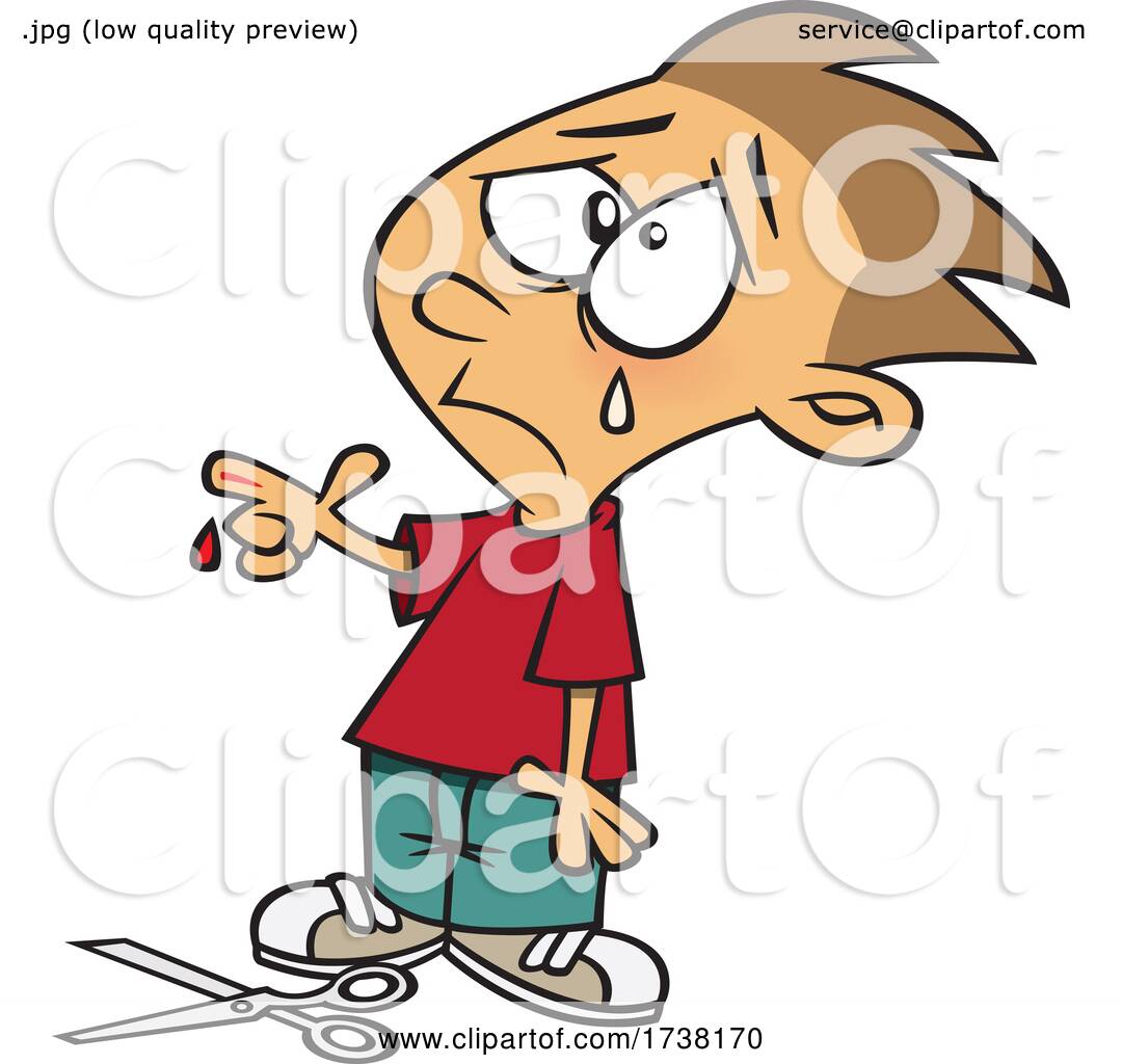 Cartoon Boy Crying over a Scissor Cut by toonaday #1738170