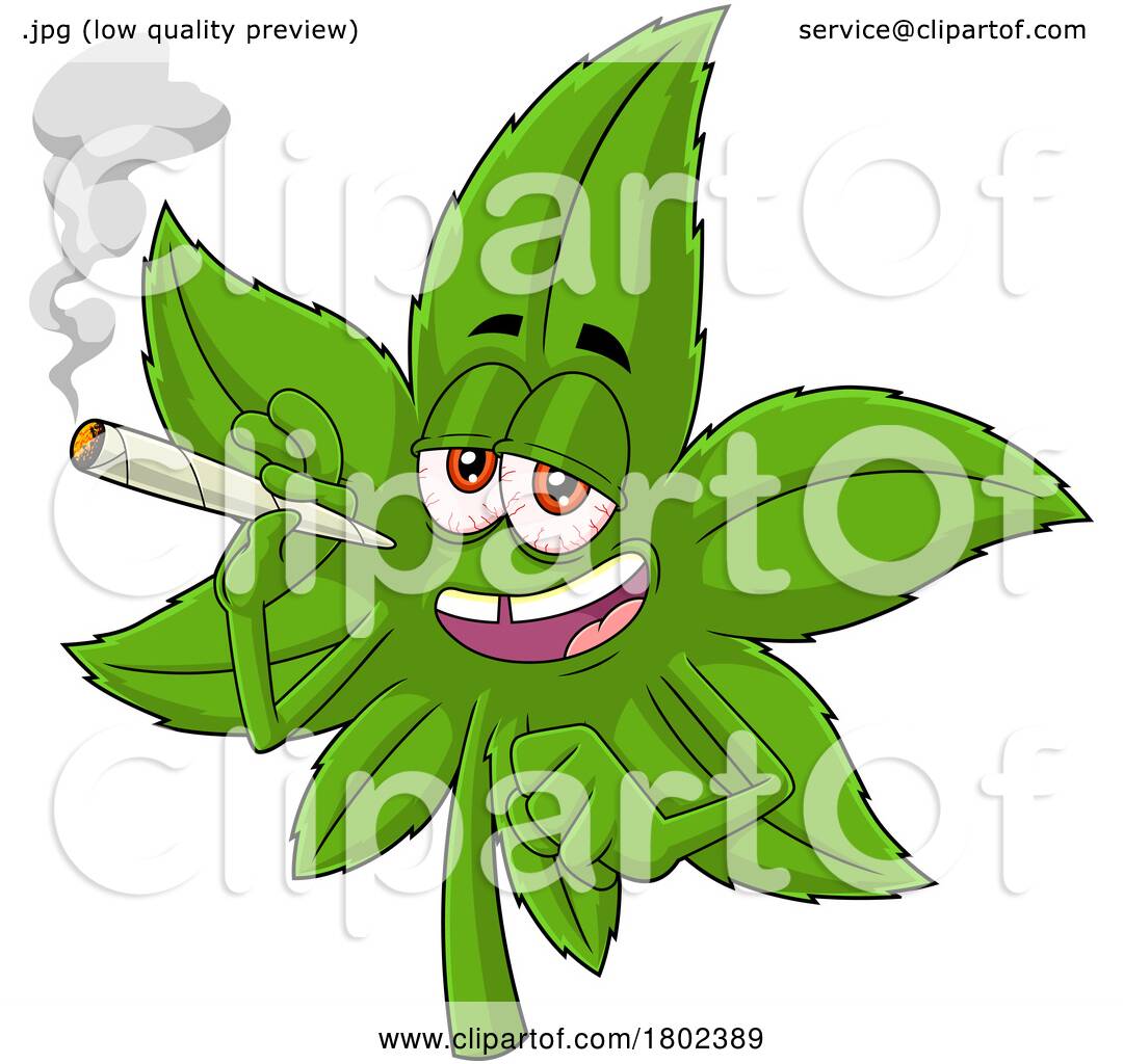 Cartoon Clipart Cannabis Marijuana Pot Leaf Character Smoking a Doobie ...