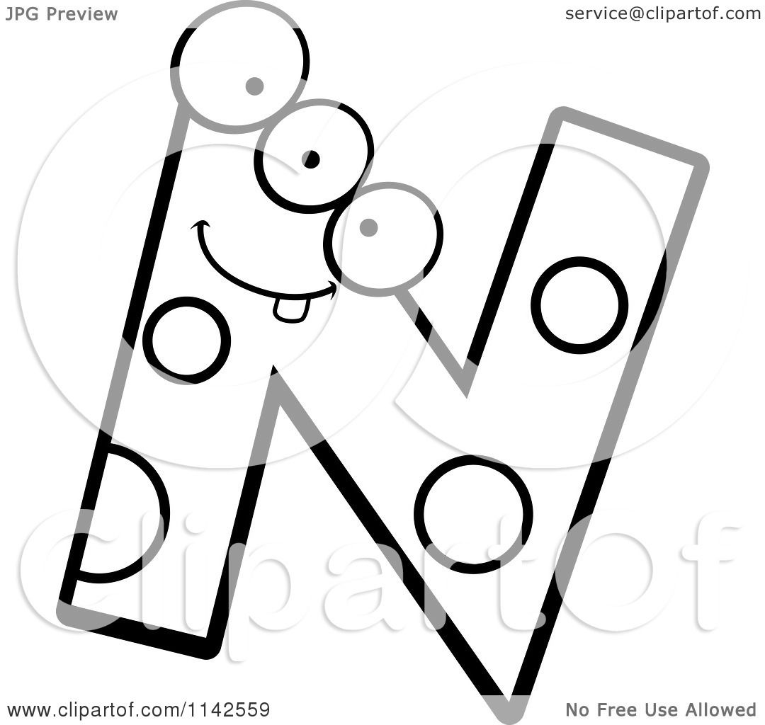 Cartoon Clipart Of A Black And White Alien Letter N - Vector Outlined ...