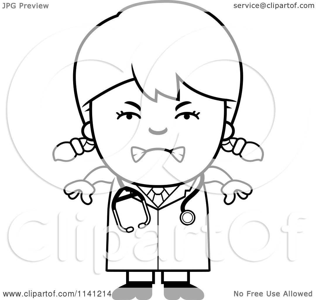 Download Cartoon Clipart Of A Black And White Angry Doctor Or Veterinarian Girl - Vector Outlined ...