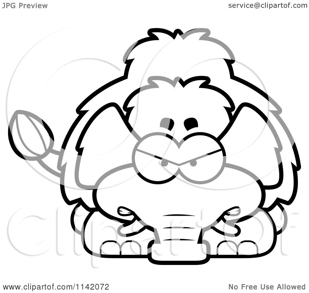 Download Cartoon Clipart Of A Black And White Angry Wooly Mammoth - Vector Outlined Coloring Page by Cory ...