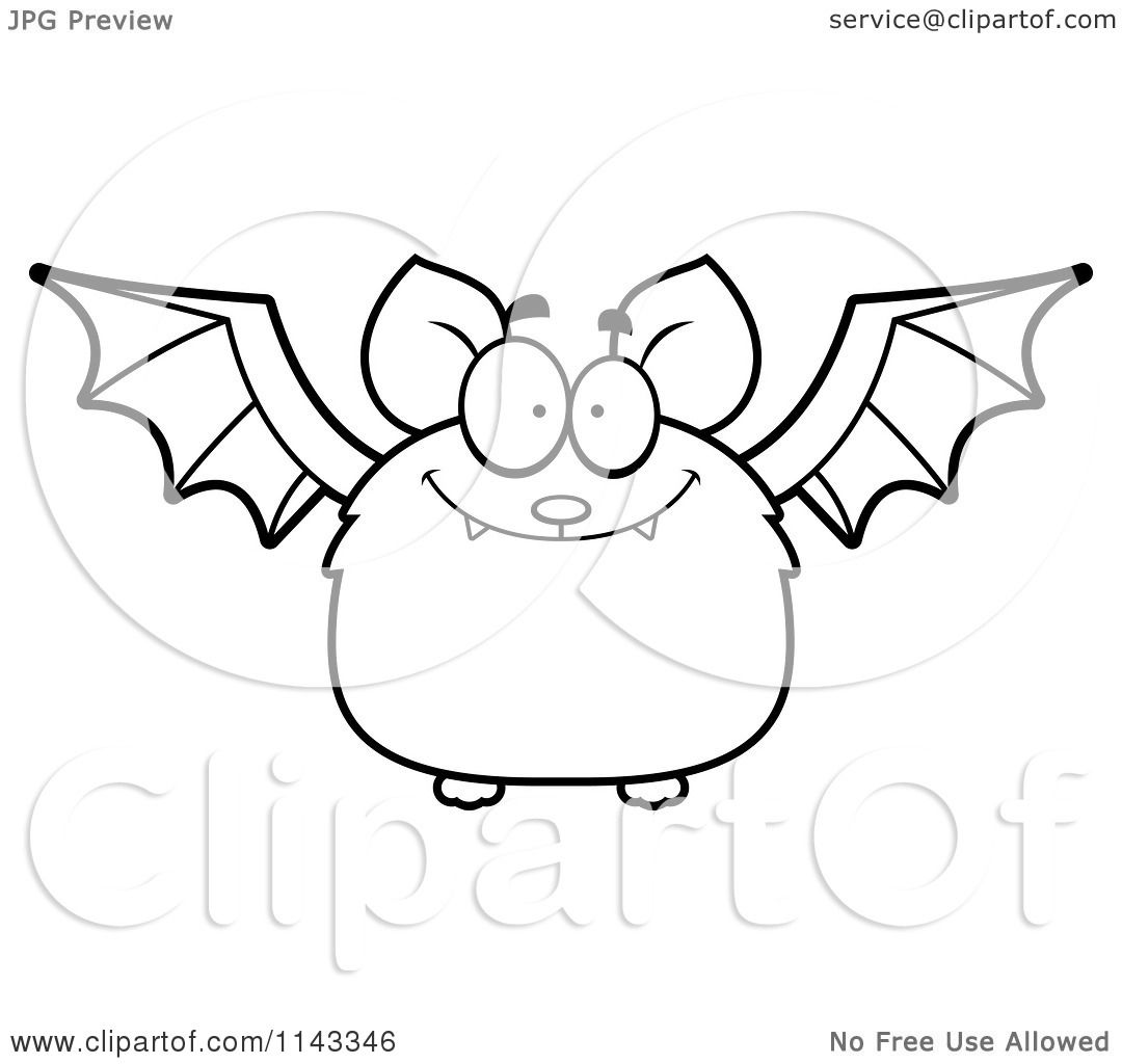Cartoon Clipart Of A Black And White Bat - Vector Outlined Coloring ...