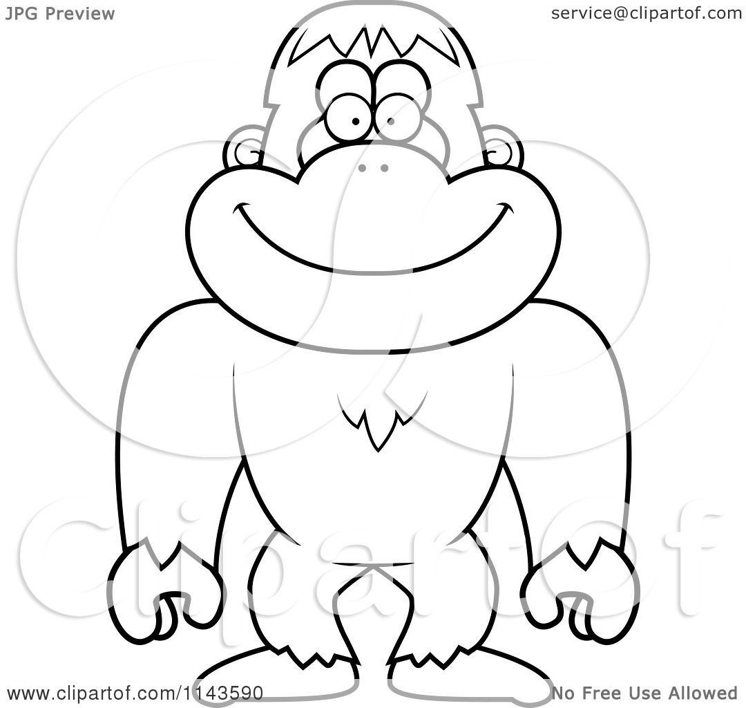Cartoon Clipart Of A Black And White Bigfoot Sasquatch - Vector