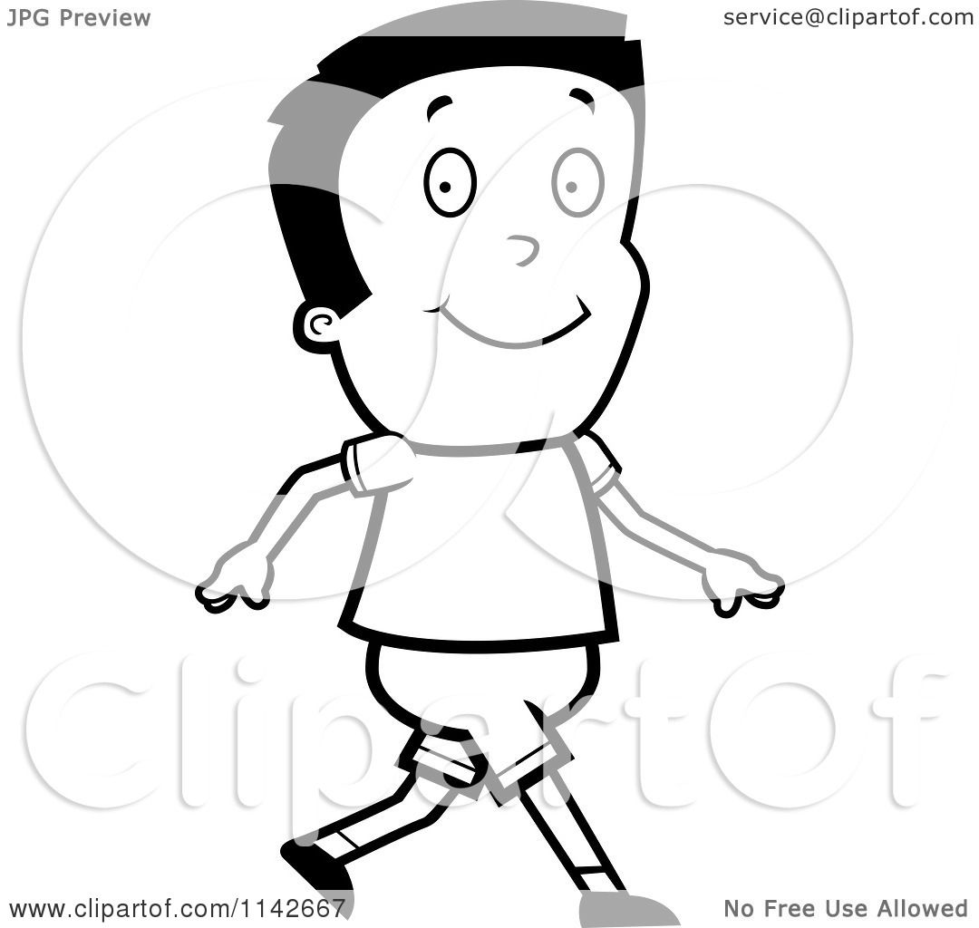 Cartoon Clipart Of A Black And White Boy Walking - Vector ...