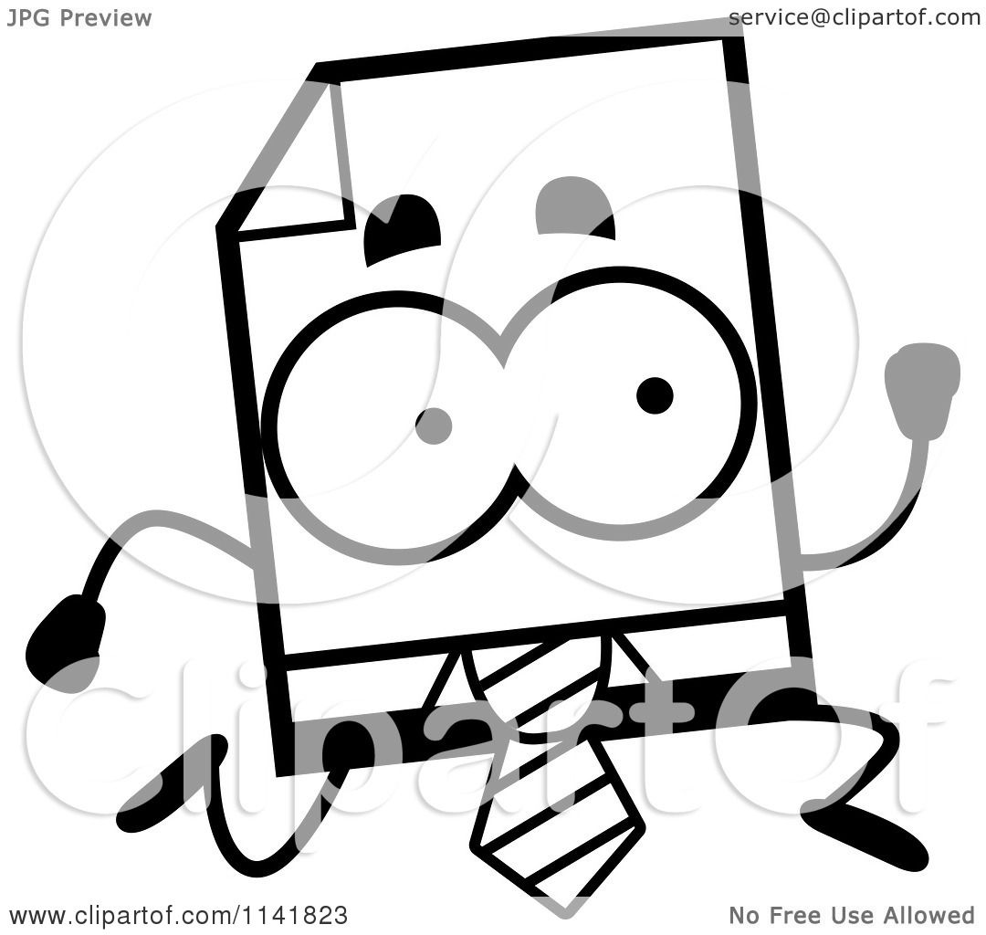 Cartoon Clipart Of A Black And White Business Document Mascot Running ...