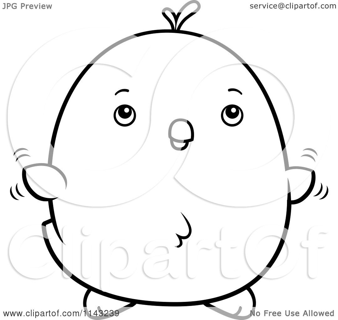 Cartoon Clipart Of A Black And White Chubby Chicken Chick Flying