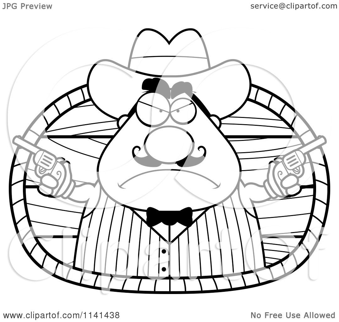 Cartoon Clipart Of A Black And White Chubby Male Wild West ...