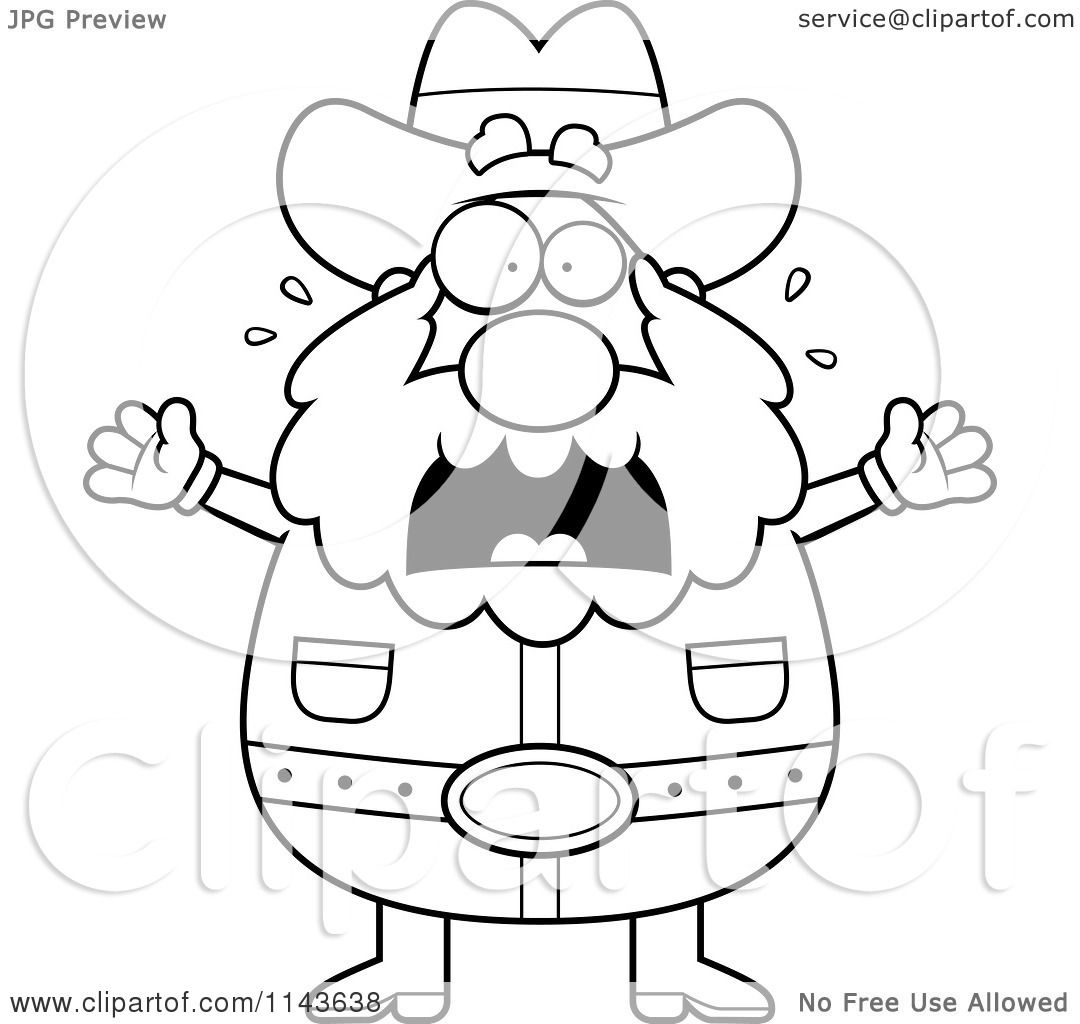 Download Cartoon Clipart Of A Black And White Chubby Miner Prospector Freaking Out - Vector Outlined ...