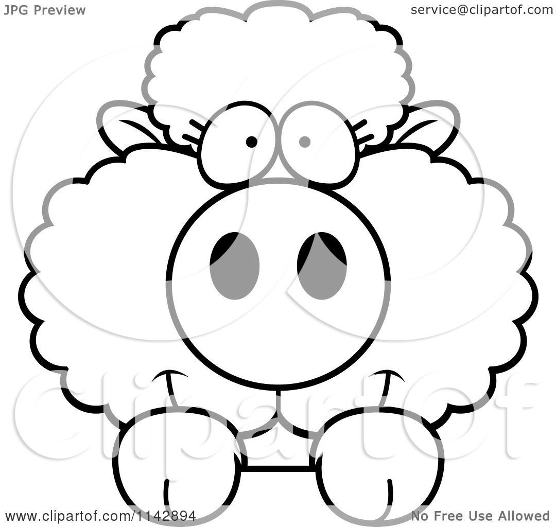 Download Cartoon Clipart Of A Black And White Cute Baby Sheep Looking Over A Surface - Vector Outlined ...