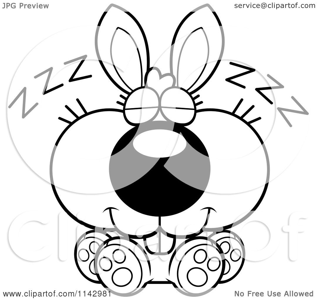 Cartoon Clipart Of A Black And White Cute Bunny Sleeping - Vector
