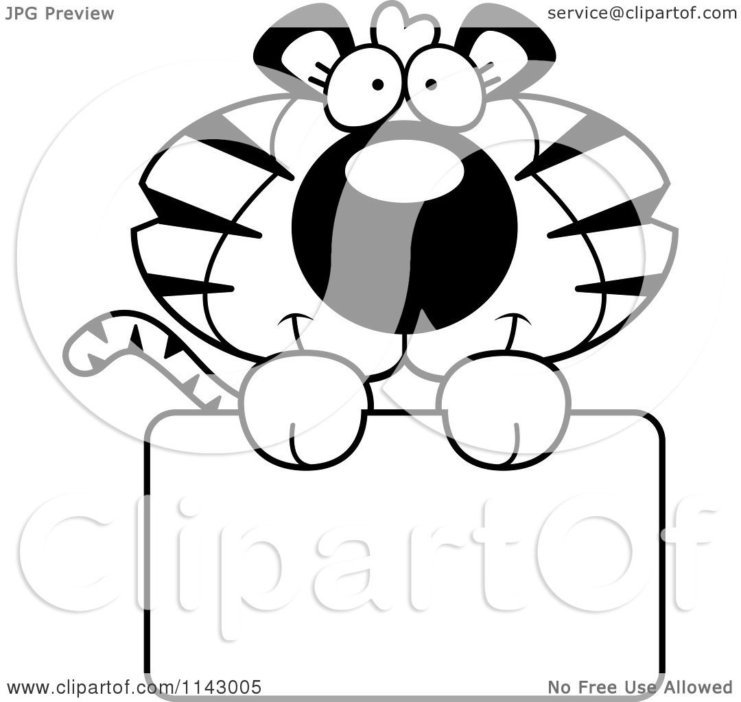 Cartoon Clipart Of A Black And White Cute Tiger Holding A ...