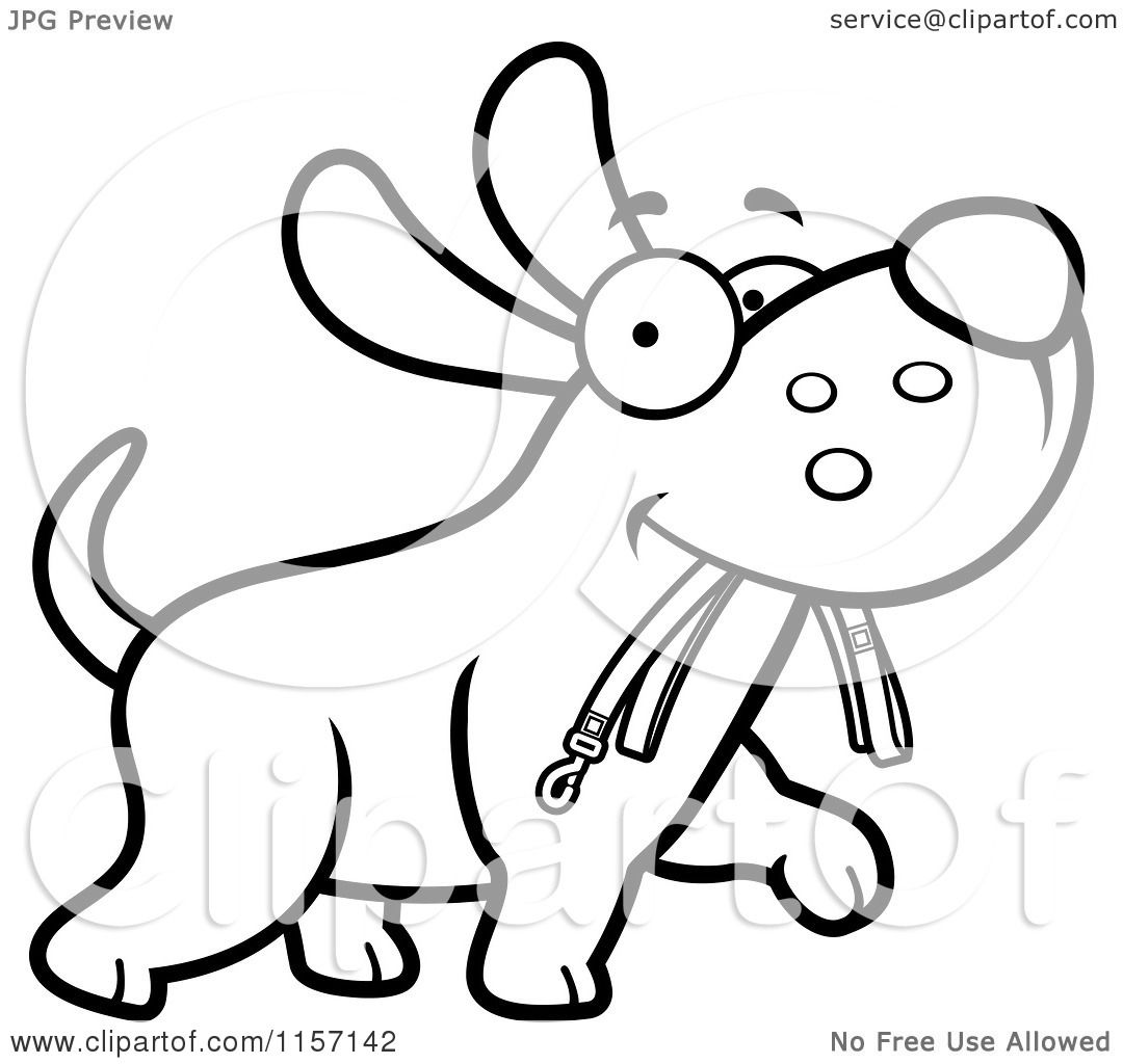 Download Cartoon Clipart Of A Black And White Dog Walking with a ...