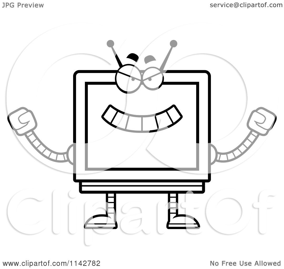 Cartoon Clipart Of A Black And White Evil Screen Robot ...
