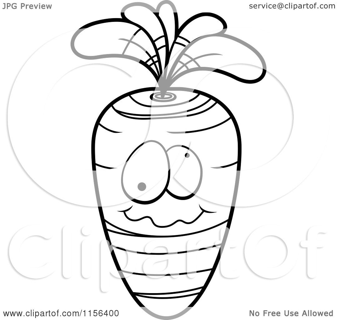 Cartoon Clipart Of A Black And White Goofy Eyed Carrot Character