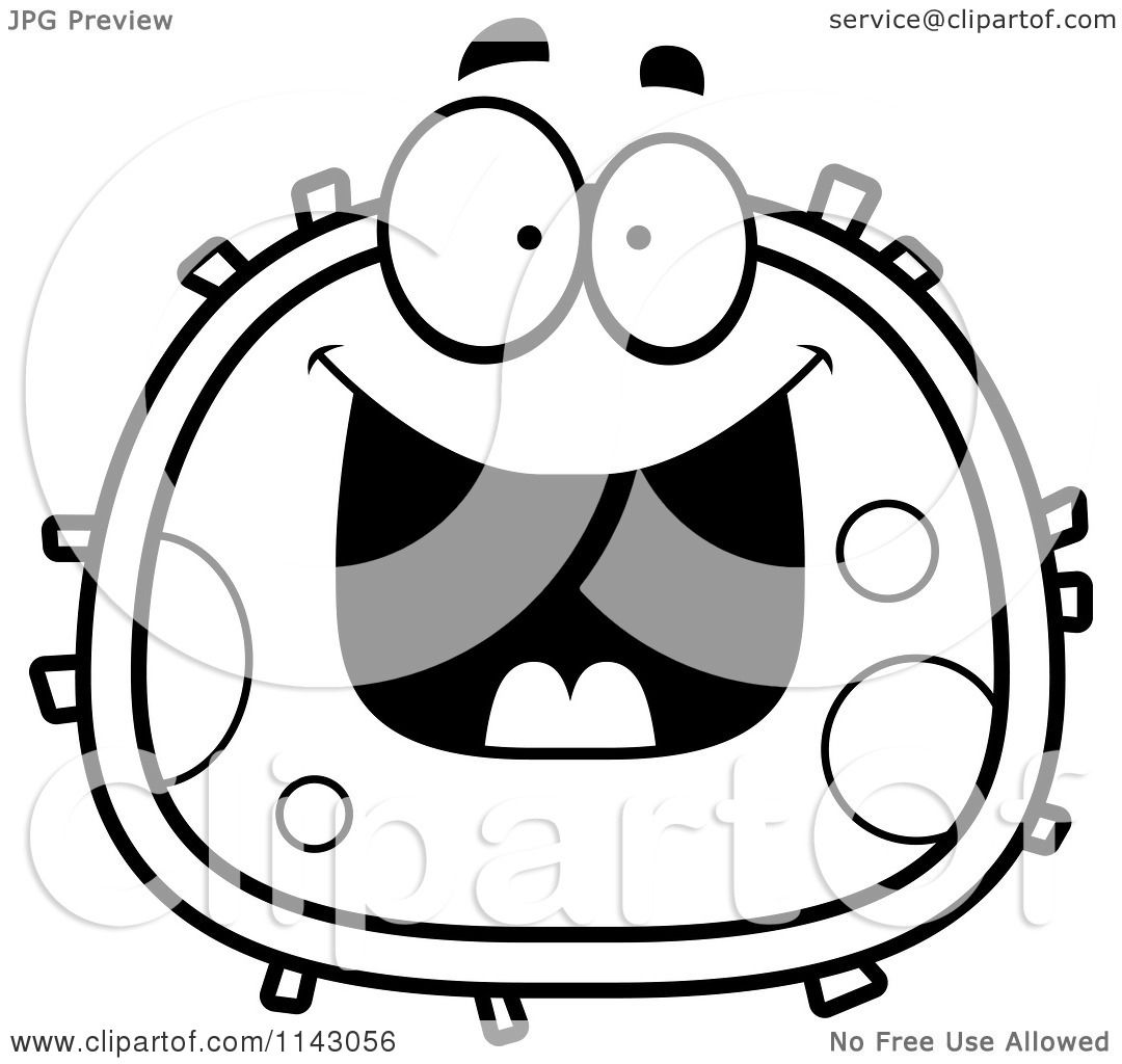 Cartoon Clipart Of A Black And White Grinning Blood Cell - Vector