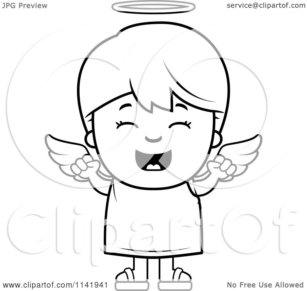 Download Cartoon Clipart Of A Black And White Happy Angel Boy - Vector Outlined Coloring Page by Cory ...
