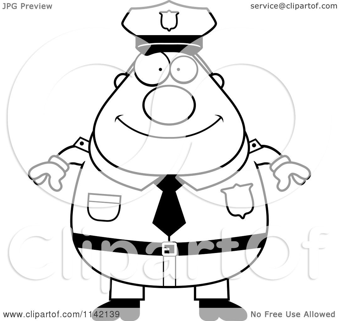 Cartoon Clipart Of A Black And White Happy Chubby Police Man - Vector ...