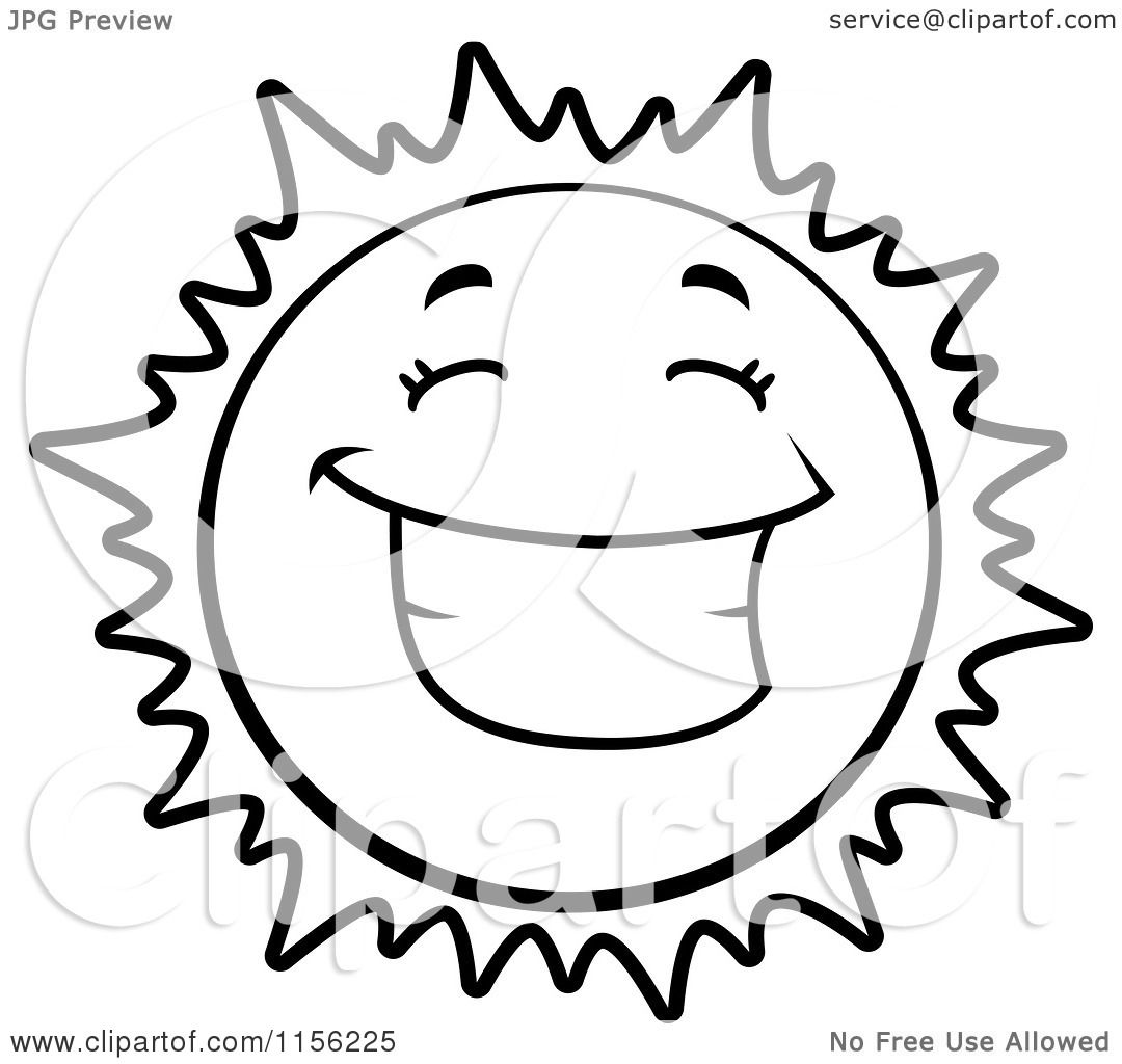 Cartoon Clipart Of A Black And White Happy Grinning Sun - Vector