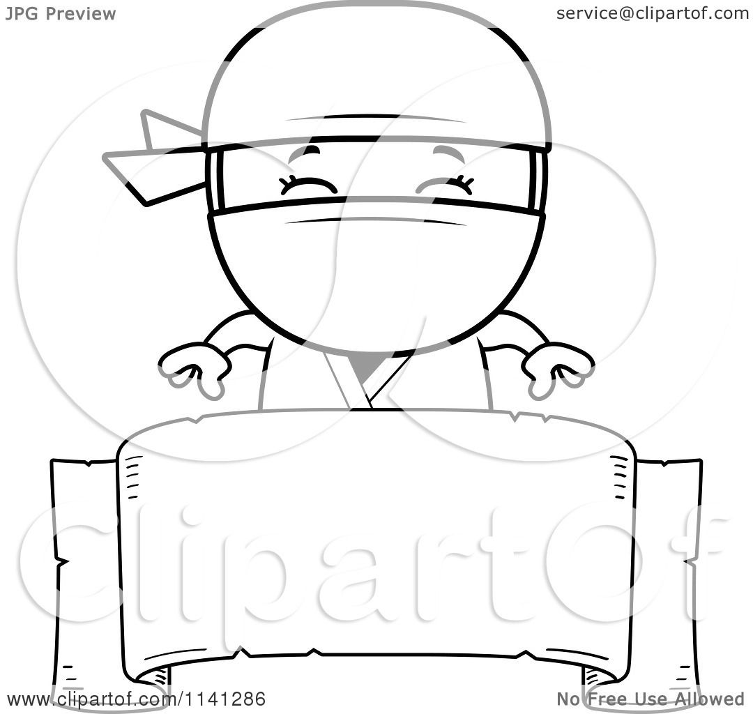 Cartoon Clipart Of A Black And White Happy Ninja  Boy  Over 