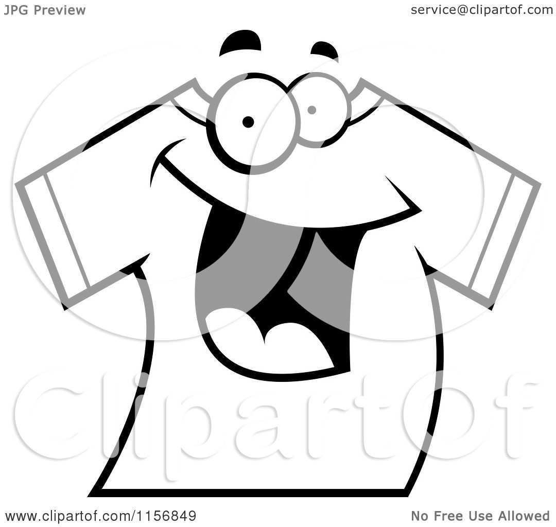 Cartoon Clipart Of A Black And White Happy Smiling T Shirt