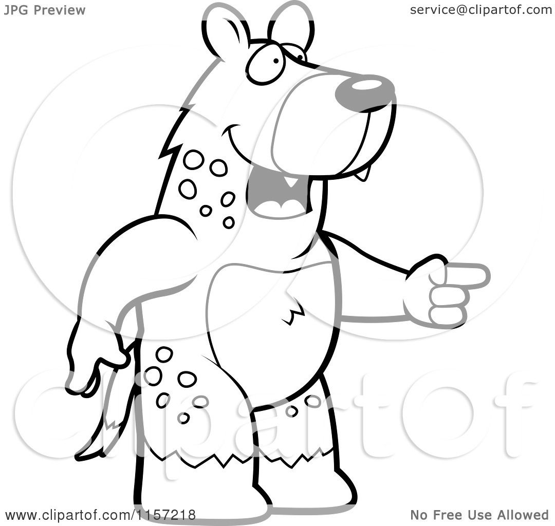 Cartoon Clipart Of A Black And White Hyena Pointing and Laughing at