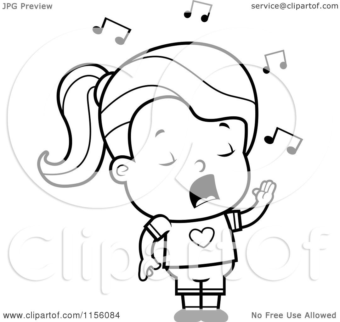 Cartoon Clipart Of A Black And White Little Girl Singing ...