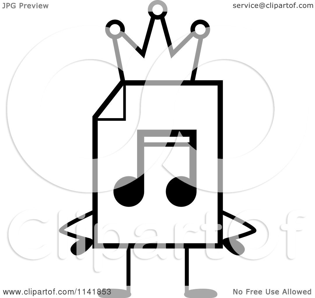 Download Cartoon Clipart Of A Black And White MP3 Music Document Mascot King - Vector Outlined Coloring ...