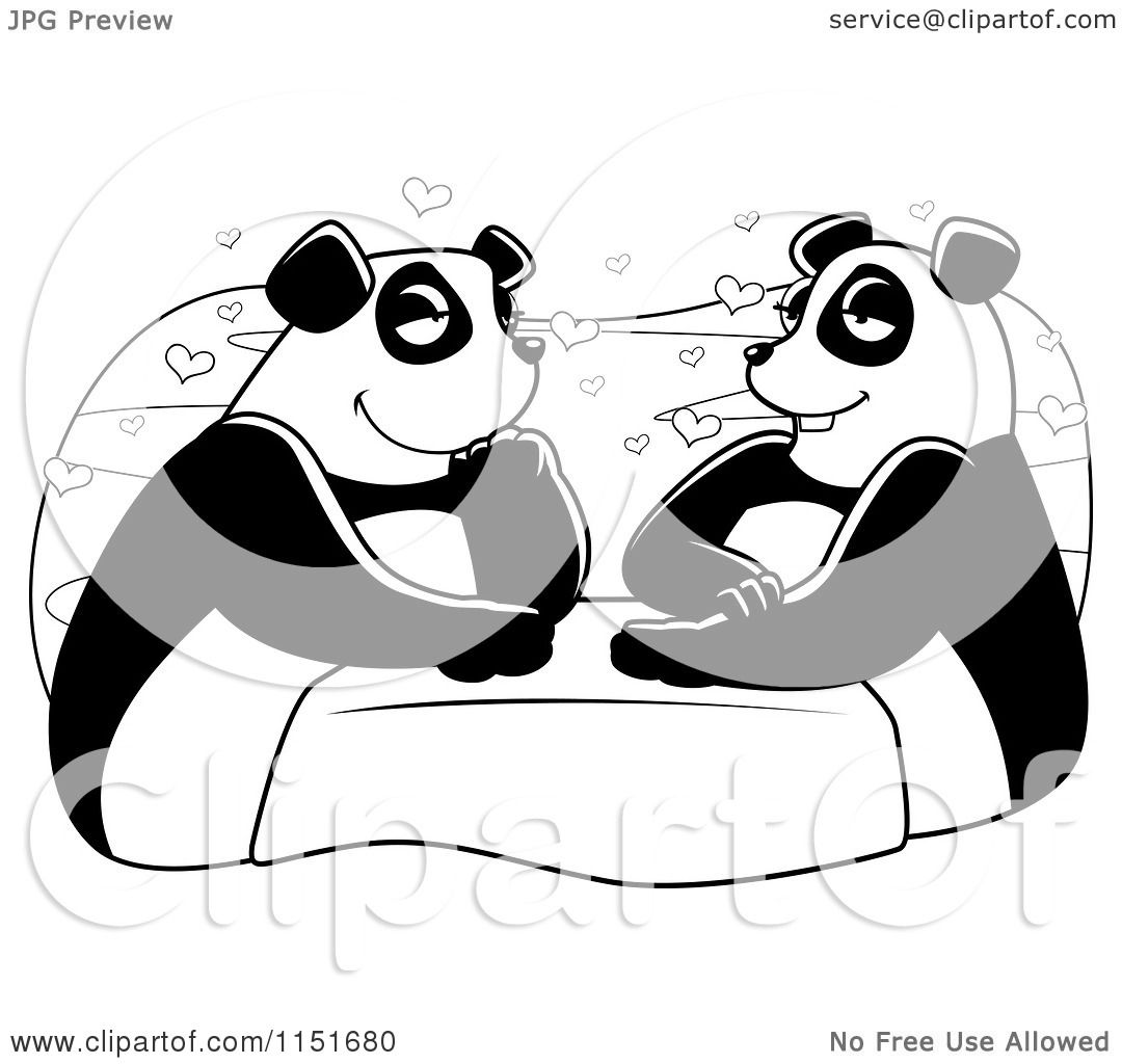 Cartoon Clipart Of A Black And White Panda Couple Vector Outlined