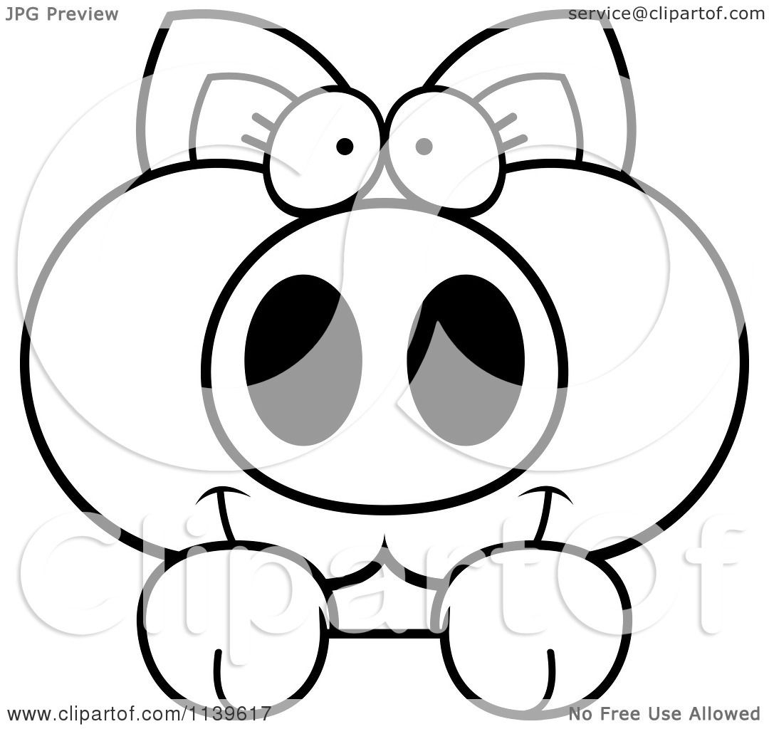 Cartoon Clipart Of A Black And White Piglet Looking Over A Surface