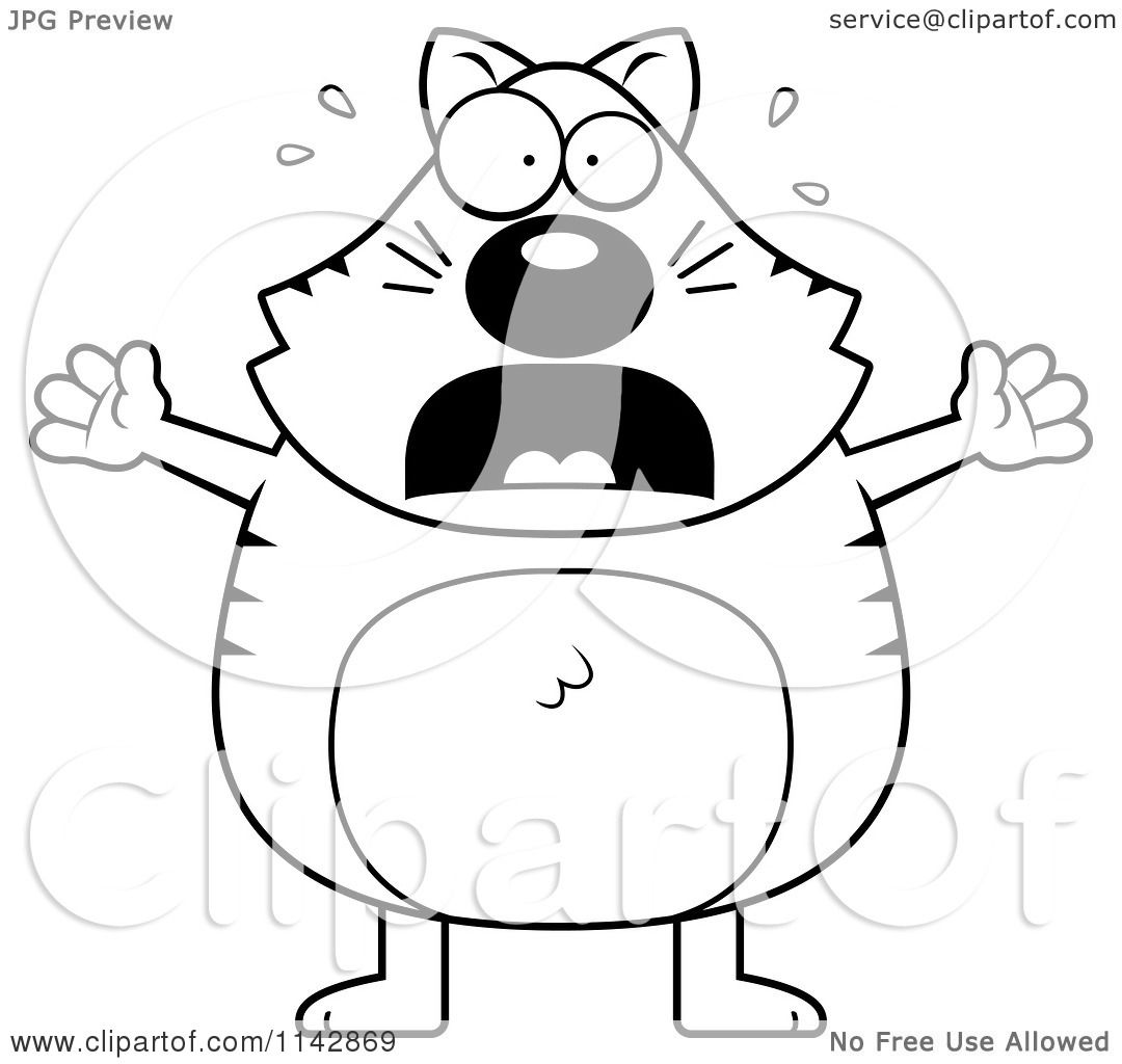 Cartoon Clipart Of A Black And White Scaredy Cat - Vector Outlined