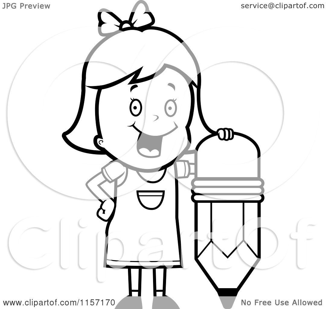 school girl clipart black and white - photo #36