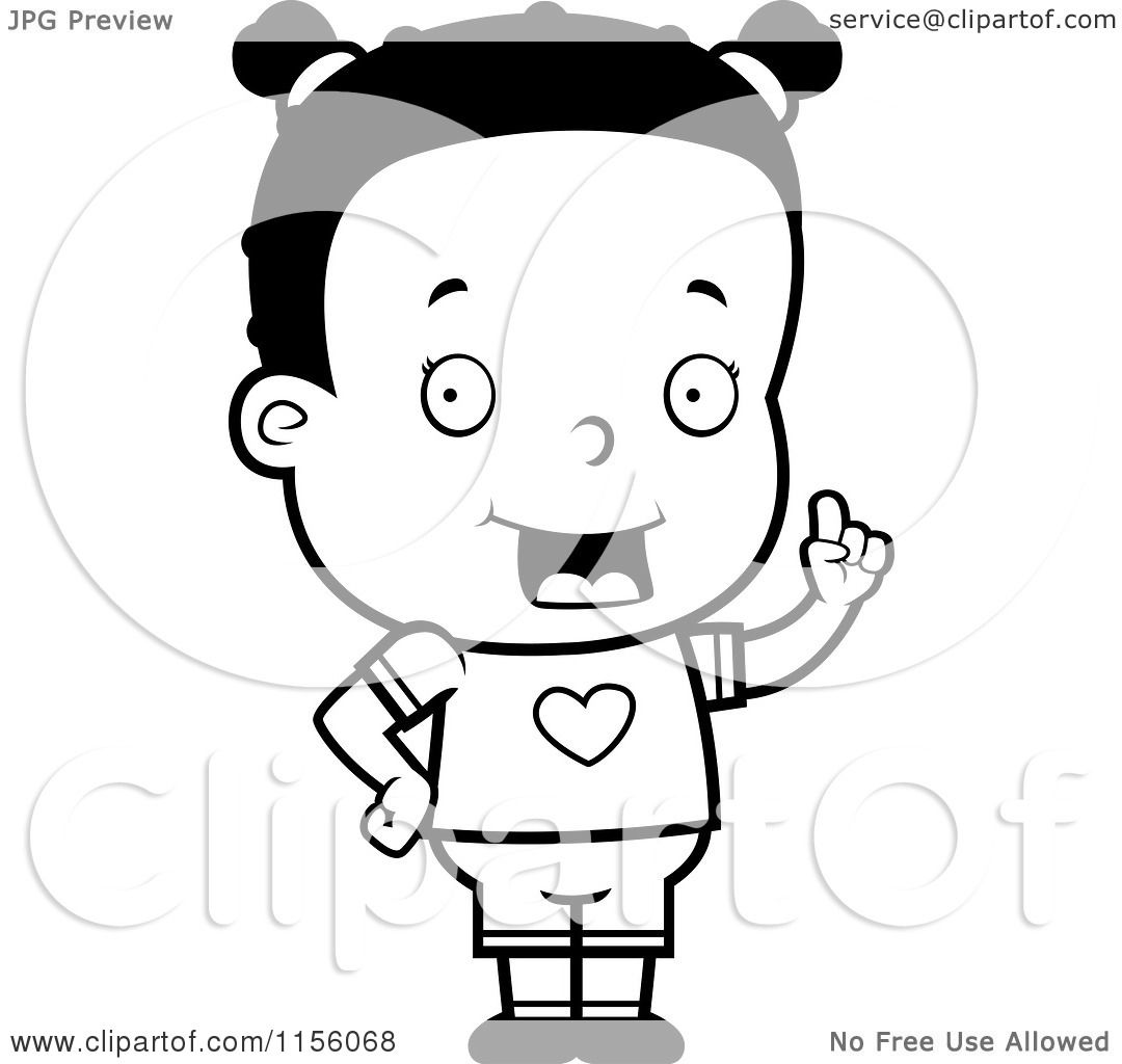 Cartoon Clipart Of A Black And White Smart Black Girl Holding up a