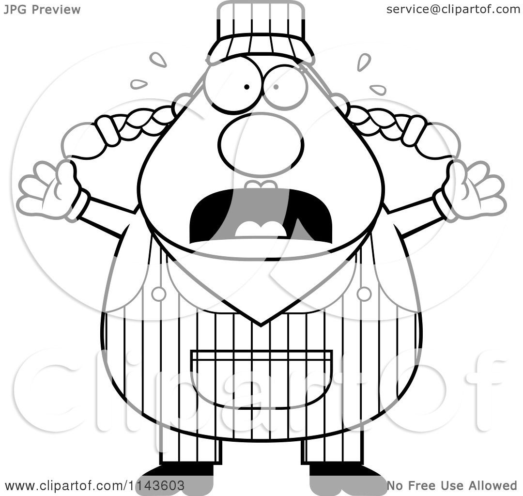 Cartoon Clipart Of A Black And White Stressed Female Train Engineer
