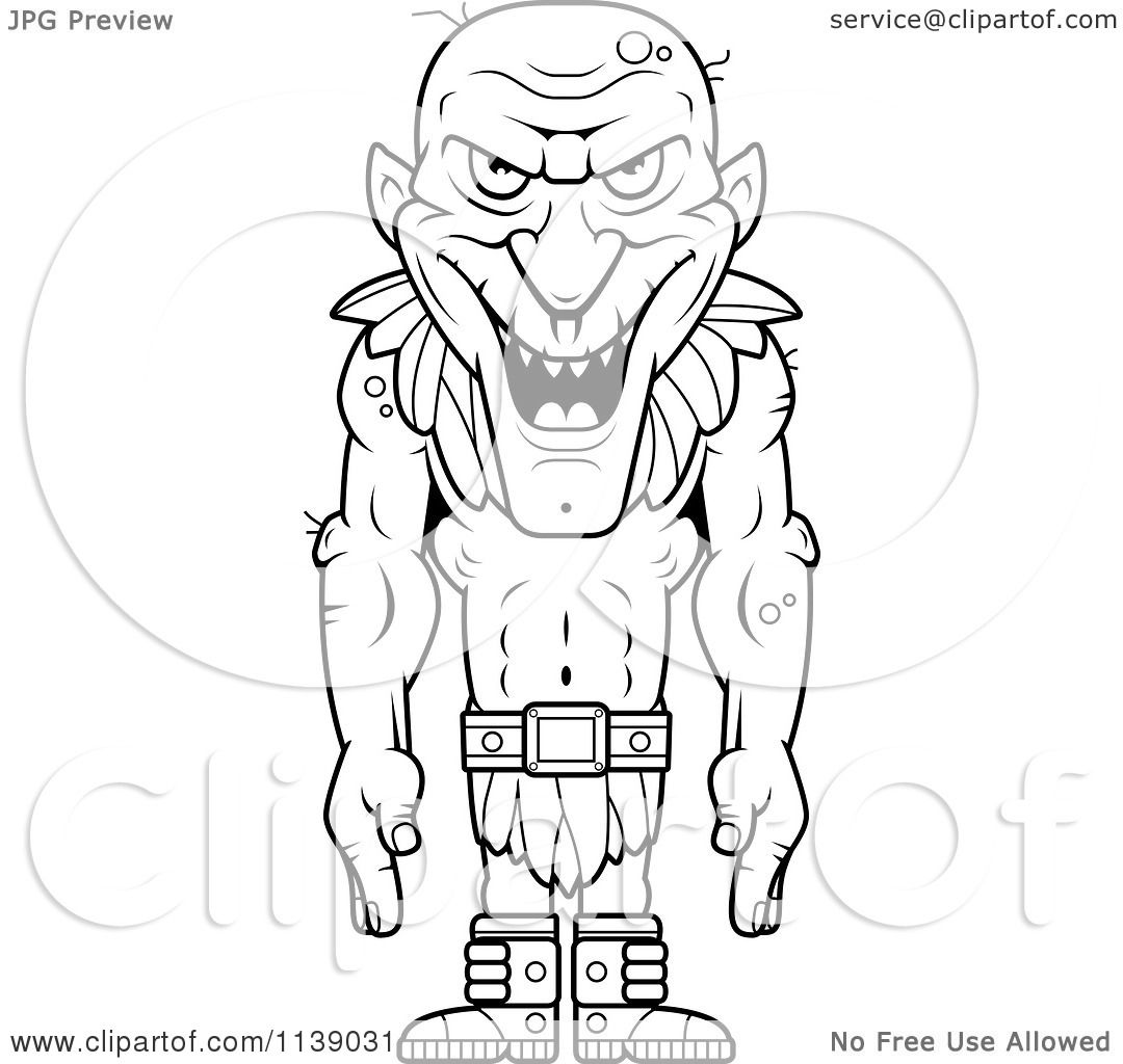 Download Cartoon Clipart Of A Black And White Tall Fantasy Goblins - Vector Outlined Coloring Page by ...