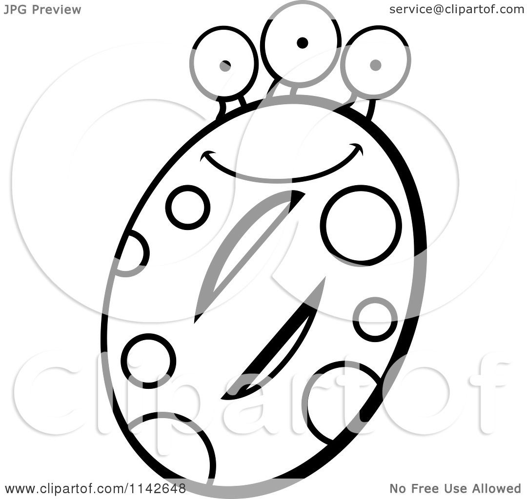 Cartoon Clipart Of A Black And White Three Eyed Number ...
