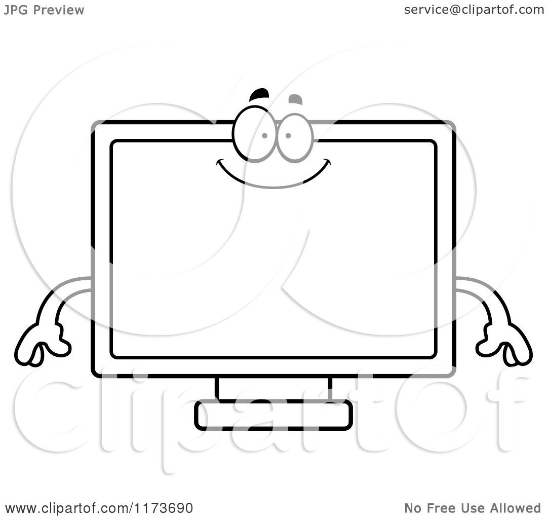 Cartoon Clipart Of A Happy Television Mascot Vector Outlined Coloring